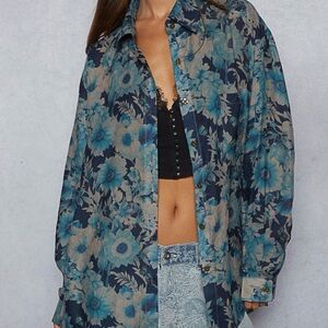 POL Floral Blue Women's Top Small NWOT